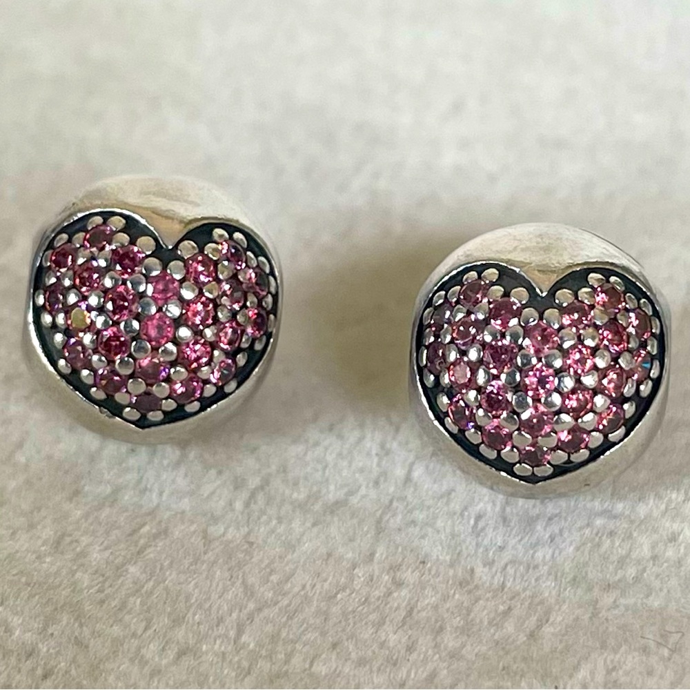 Pandora “Love of My Life” Heart Pink CZ Clips Charms ❗️PAIR❗️